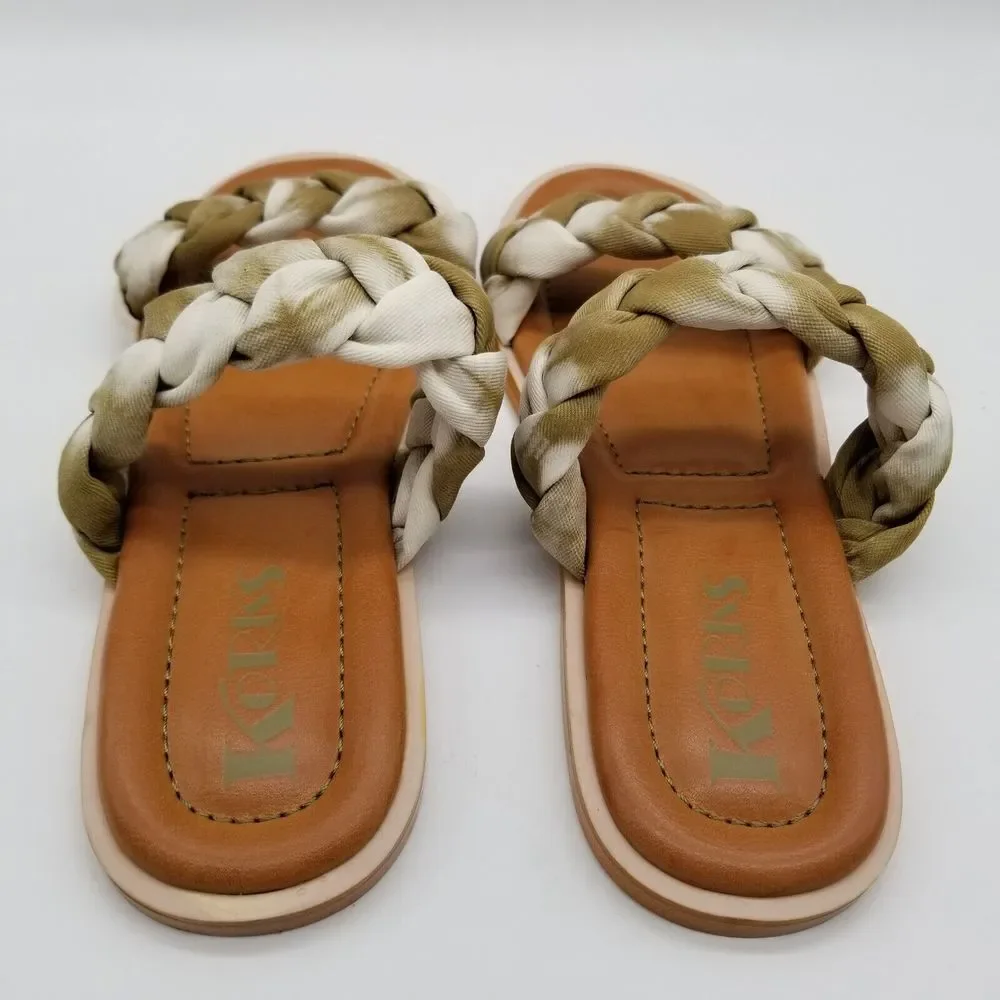 Korks Women Double Strap Flat Sandals Size 6 Fabric‎ Slide Braided